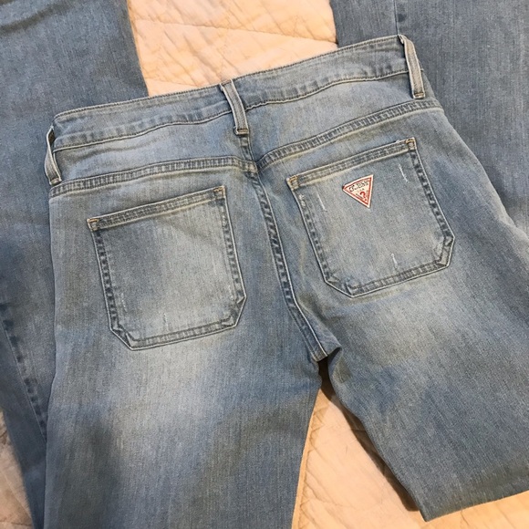 Guess Women's Faded Blue Boot Cut Jeans Distressed, Long - Picture 3 of 7